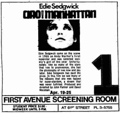 Ciao Manhattan (1972) Starring Edie Sedgwick on DVD - Image 3
