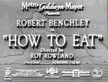 How to Eat (1939) Starring Robert Benchley on DVD